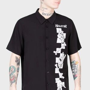 Killstar You’re in Black and White Casual Button Down Shirt Wednesday Addams